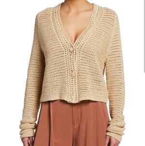 Vince‎ Tan Knit Button-Up Cotton Women's Cardigan Size Small